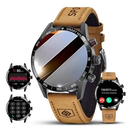 Smartwatch FoxBox MBW0408 Esportivo Com Bluetooth e Pulseira de Couro Marrom