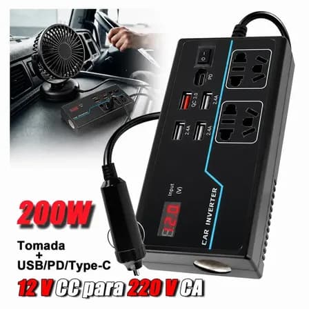 Inversor Automotivo Starlink Mini 12v Para 220v 200w 60hz Onda Senoidal Modificada Carregador Veicular Conversor Tomada Para Carro Com 4 Usb Pd Tomada De Carro Adaptador Tomada Veicular 12v Acendedor