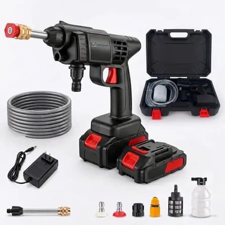 Lavadora Lava Jato Portátil Alta Pressão 2 Baterias Recarregavel Com Maleta Completa Bivolt Multigoods Para Carro Moto Quintal Janelas