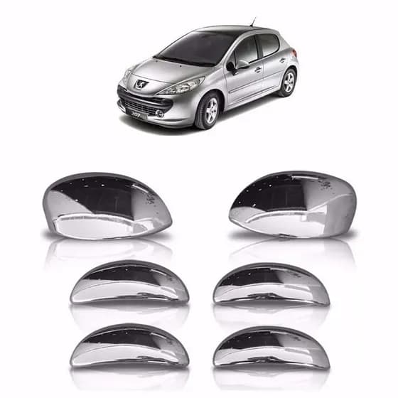 Kit Aplique Capa Cromada Retrovisor Maçaneta Peugeot 206 207