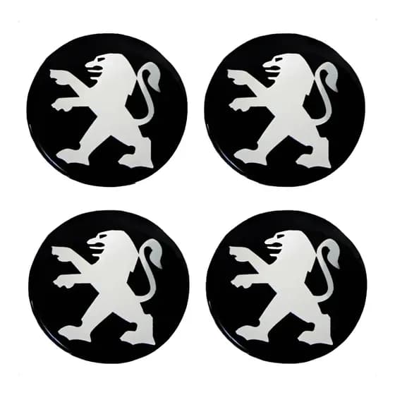 Kit 4 Emblema Resinado Peugeot Roda Calota Centro 48mm Preto