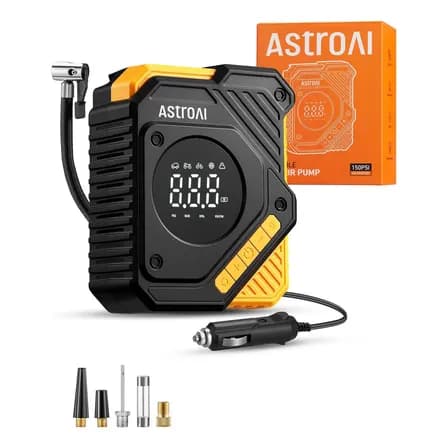 Compressor de ar para pneus de automóveis AstroAI 12V CC,bomba digital para pneus de 150PSI com manômetro,grande visor LCD,predefinição inteligente e parada automática,para pneus de automóveis