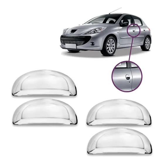 Aplique Cromo Jogo Maçaneta Peugeot 207 09 10 11 12 13 14 4p
