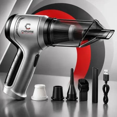 Mini Aspirador De Pó Portátil Recarregável Chrome Technology Soprador Usb Automotivo 3em1 Sem Fio Premium Vácuo Limpeza Carro Multifuncional Casa
