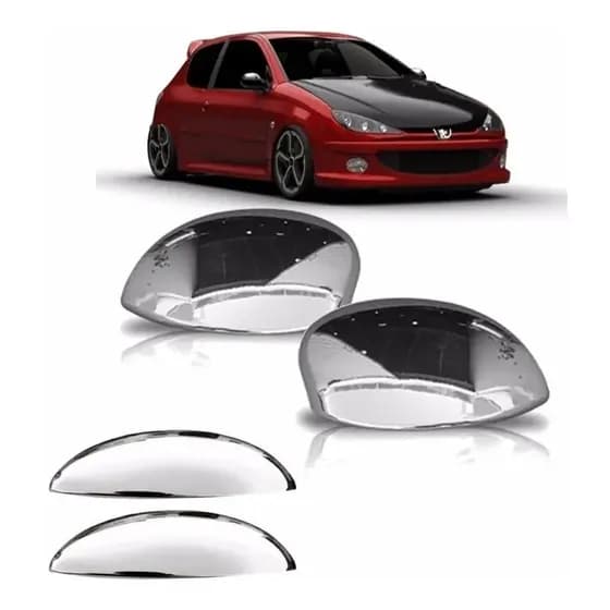 Par Aplique Capa Cromada Retrovisor Maçaneta Peugeot 206 207