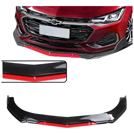Front Lip Veicular Regulável Preto Metálico E Vermelho Carro