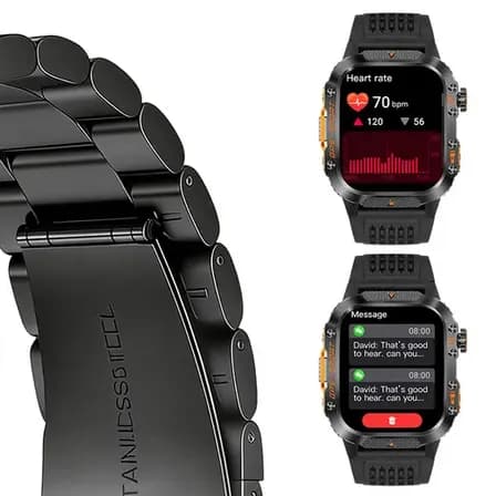 Relógio Inteligente Smartwatch GPS Autônomo NOVANTE Masculino Feminino Chamadas Bluetooth Preto Esportivo Tática À prova d'água 3ATM 430mAh Android IOS Com Pulseira De Aço Lanterna Bússola Presente