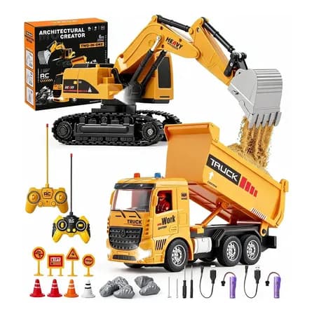 Escavador E Veículo Construção Controle Remoto Brinquedo2in1 Amarelo Excavadora Carros Veículo De Engenharia