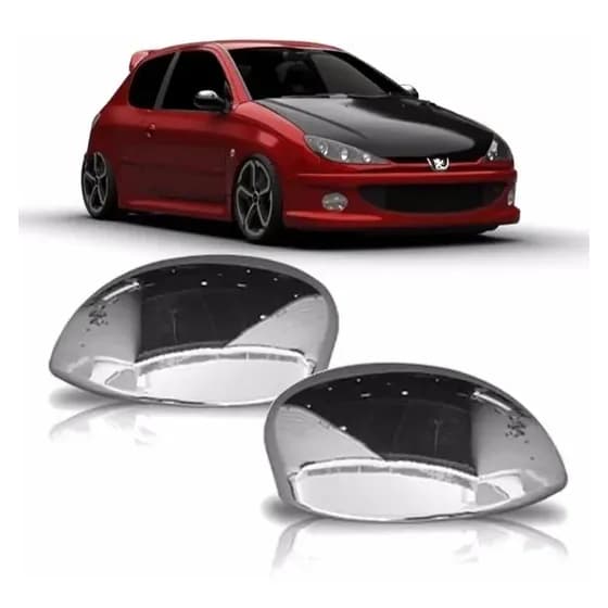 Par Aplique Capa Cromada Retrovisor Peugeot 206 207 C3