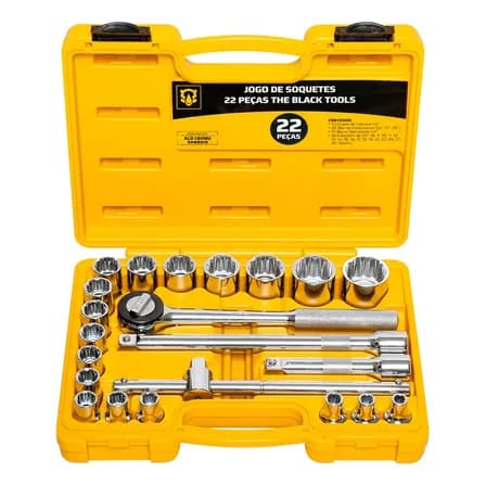 Jogo De Soquetes Estriado Encaixe 1/2 22 Peças 8 A 32mm Amarelo