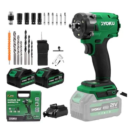 Chave De Impacto Brushless 600nm 21v Com 2 Baterias Ryoku Verde 127/220v