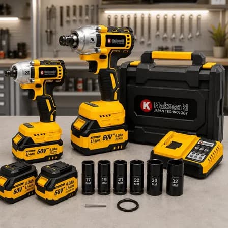 Kit 2 Chave Impacto 1/2 E 3/4 Knakasaki Pneumática C/ Maleta Azul 127/220v 50/60 Hz
