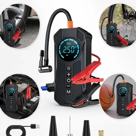 Compressores Ar Calibrador Portatil Digital Bomba Encherpneu Auxiliar De Partida Compressor Digital Hold On Bomba De... 12v 60hz Preto Bifásica