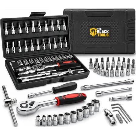 Jogo De Soquete Catraca Chave Allen Kit C/ Maleta 46 Peças Preto