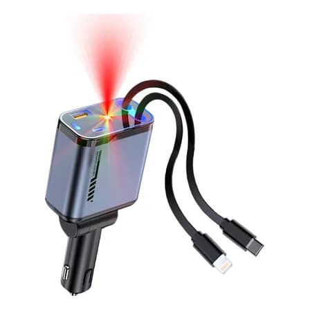 Carregador Veicular Turbo 4 Em 1 Retrátil 120w Luz Estelar Cinza